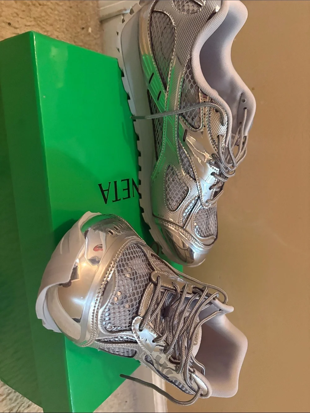 Mens Silver Mesh Athletic Sneaker
